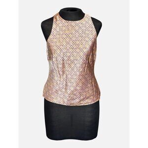 Ann Taylor Womens Sleeveless Silk Top Size 6 Gold & Purple Geometric Pattern